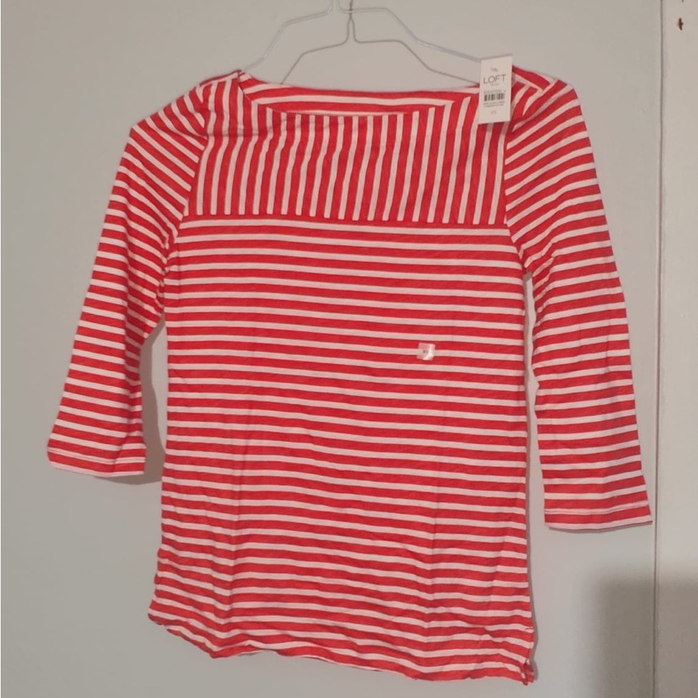 LOFT Pink and White Striped Sailor Collar Blouse